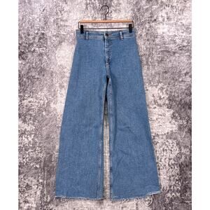 Zara Jeans 6 Womens The Marine Straight Wide Leg Raw Hem Denim
